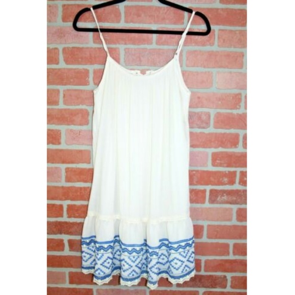 Jodi Kristopher Ivory & Blue Boho Lace Up Dress - Picture 2 of 6